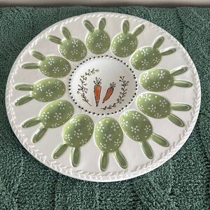 Potter’s Studio Deviled Egg 🥚 Serving Plate Easter Bunny 🐰 Ivory & Green NEW!